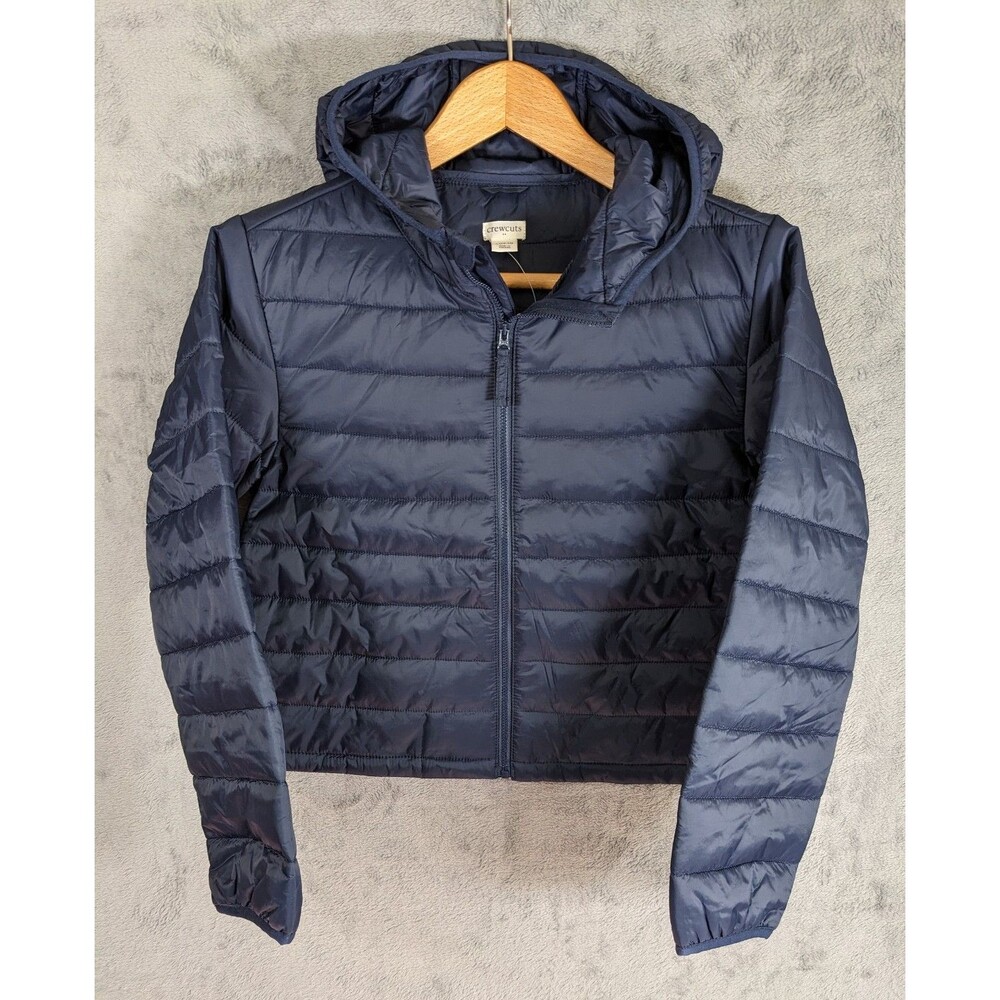 NWT J. Crew Crewcuts Puffer Jacket Packable Size L 10-11 Lightweight Blue Hooded
